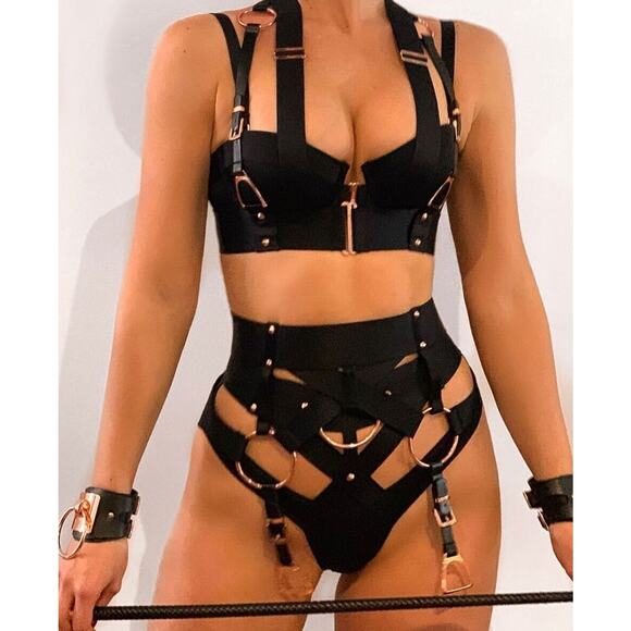 RARE🔥 Honey Birdette CARTER🖤 FULL 3 Piece Set Rose Gold 32D, XS, S Thong